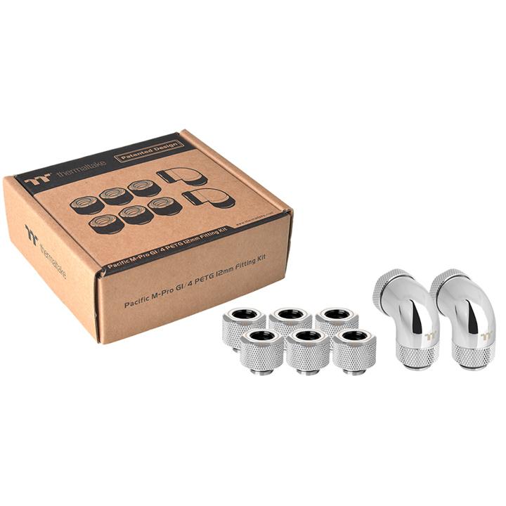 Pacific M-Pro G1/4 PETG Tube 外徑12mm硬管管接頭組合包 – 銀色