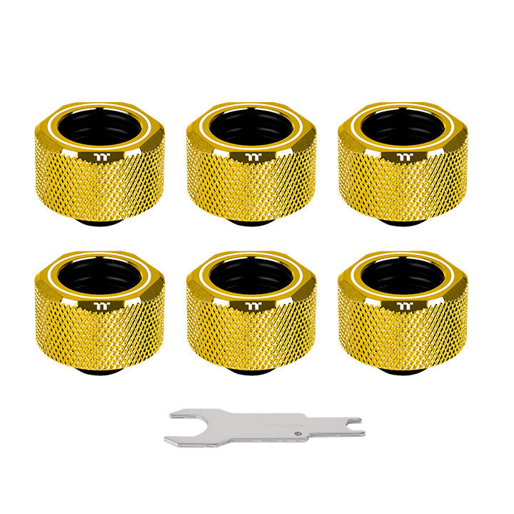 Pacific C-Pro G1/4 PETG硬管專用管接頭 外徑16mm – 金色 (六顆組合包)