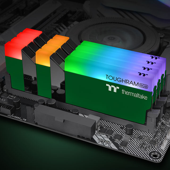 鋼影TOUGHRAM RGB記憶體  DDR4 3600MHz 16GB (8GB x2)-競速綠